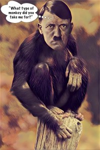 Monkey, primate, ape, caveman, prehistoric Adolf Hitler.