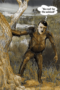 Monkey, primate, ape, caveman, prehistoric Adolf Hitler.