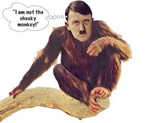 Monkey, primate, ape, caveman, prehistoric Adolf Hitler.