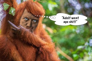 Monkey, primate, ape, caveman, prehistoric Adolf Hitler.