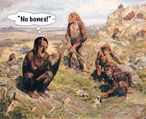 Australopithecus africanus Führer with animal bones (Pliocene).